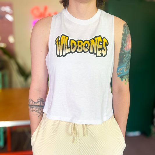 White Wildbones Cropped Muscle Tank - Original Logo