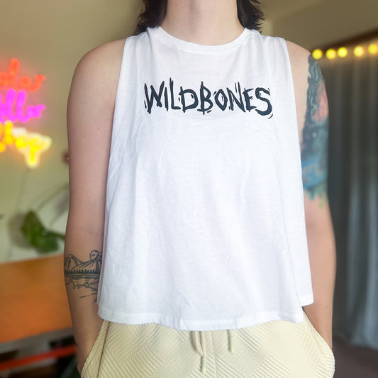 White Wildbones Cropped Muscle Tank - Secondary Logo