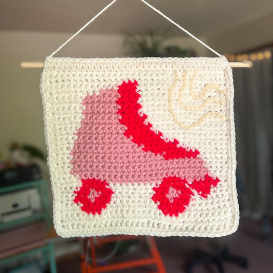 Crocheted Rollerskate Tapestry - Pink