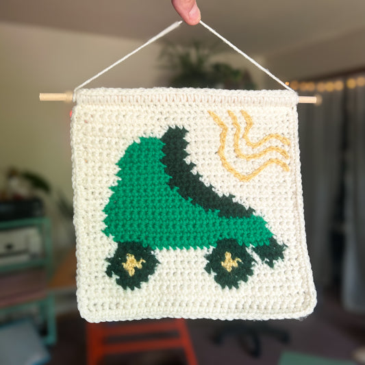 Crocheted Rollerskate Tapestry - Green