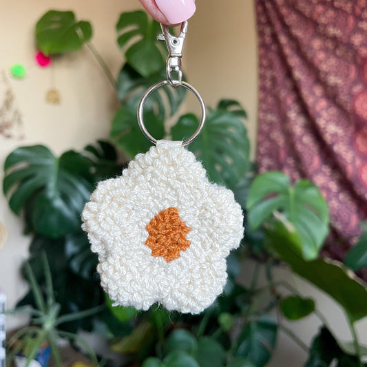 Flower Needle Punch Keychain - Cream and Mustard