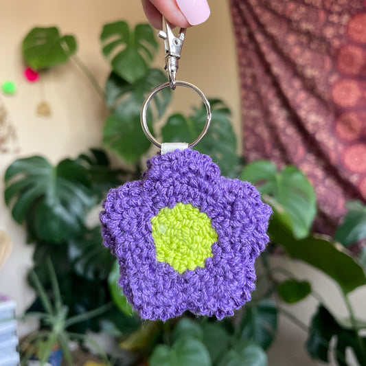 Flower Needle Punch Keychain - Purple and Green
