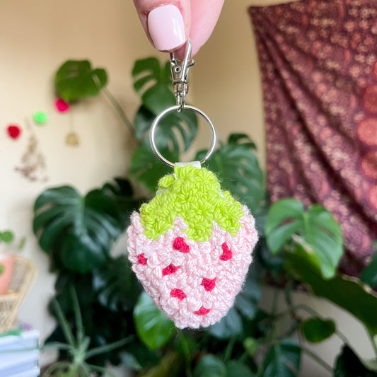 Strawberry Needle Punch Keychain - Pink