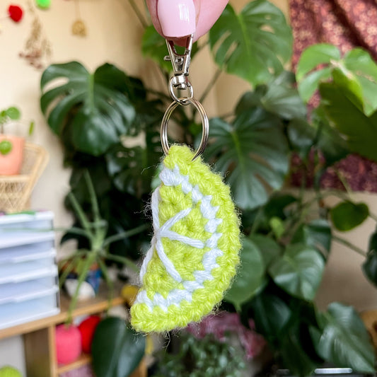 Lime Slice Crochet Keychain