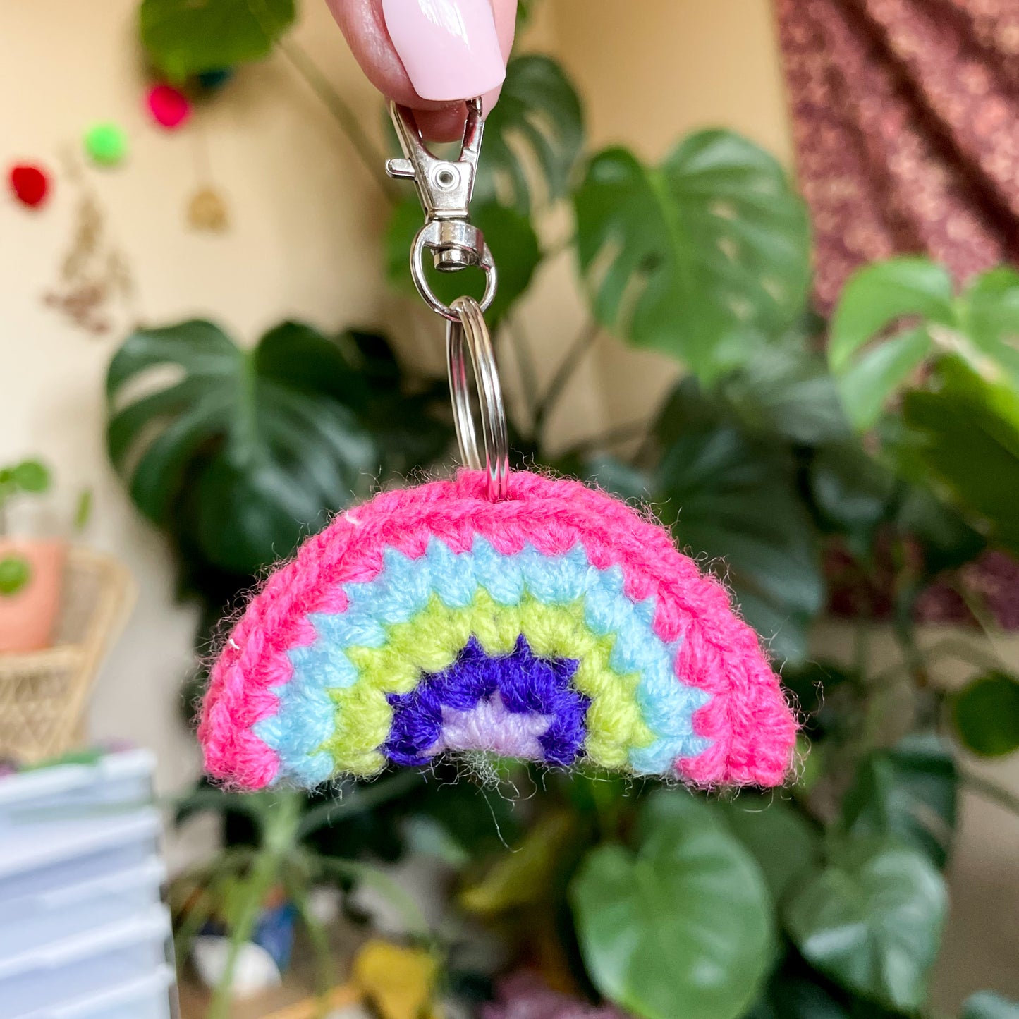 Funky Rainbow Crochet Keychain