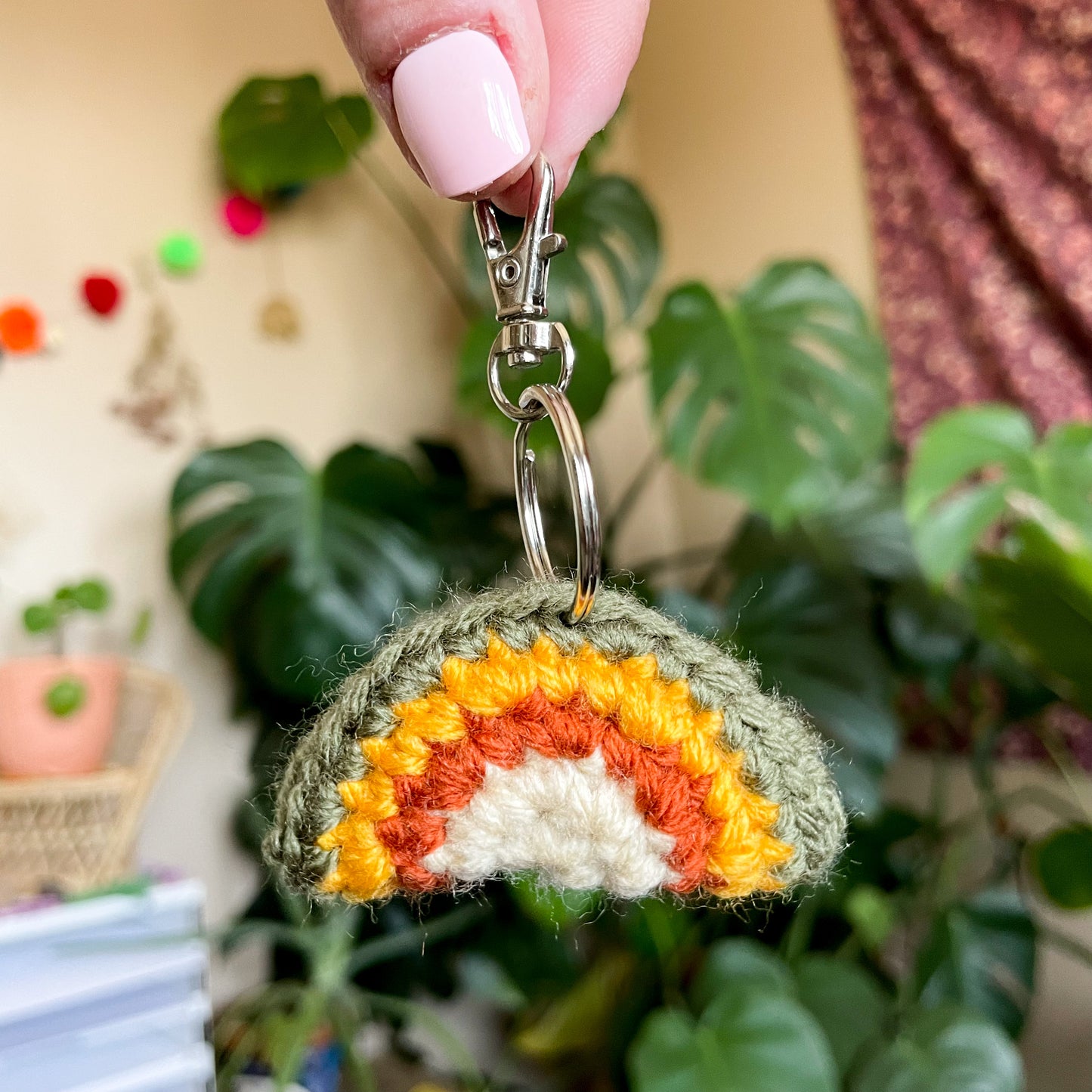 Earthy Rainbow Crochet Keychain