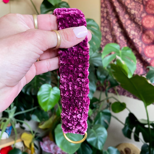 Velvet Crochet Wristlet Keychain - Maroon