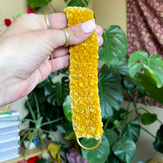 Velvet Crochet Wristlet Keychain - Yellow
