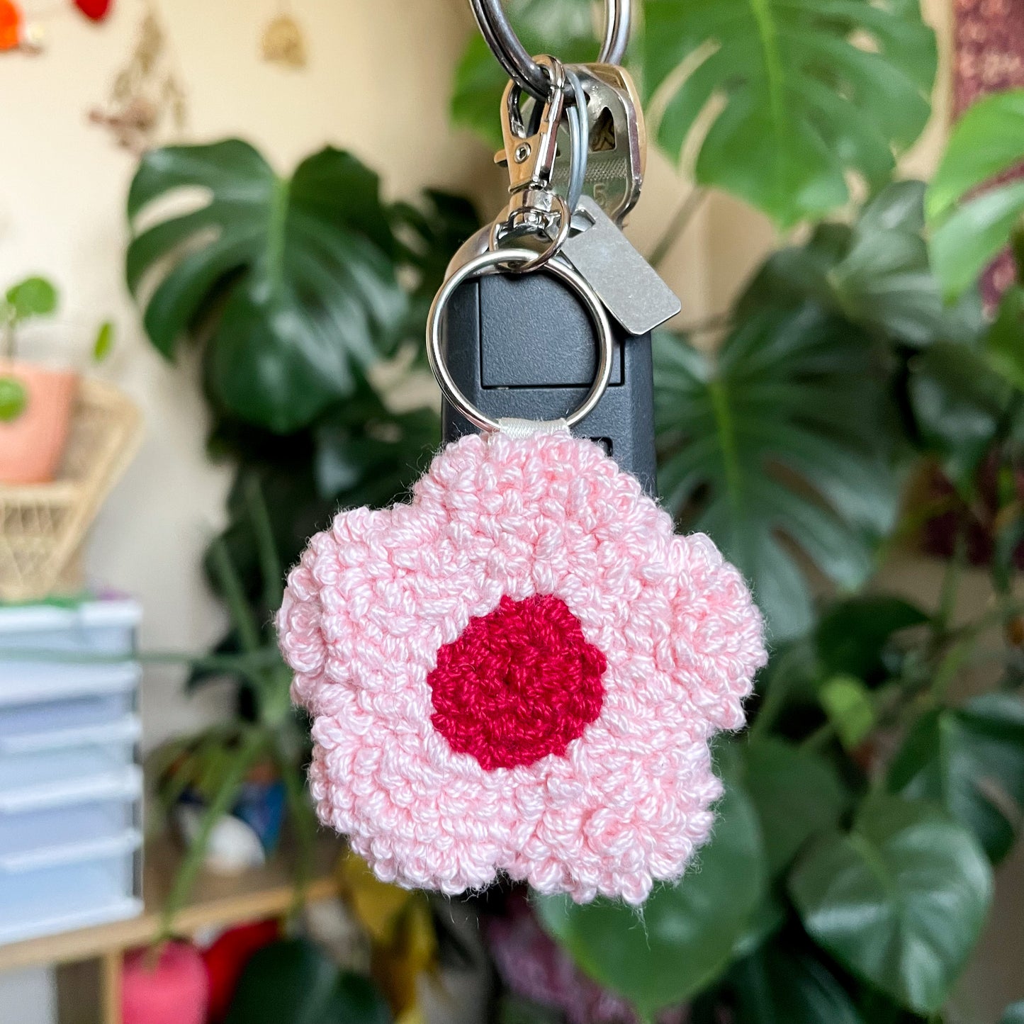 Flower Needle Punch Keychain - Pink and Red
