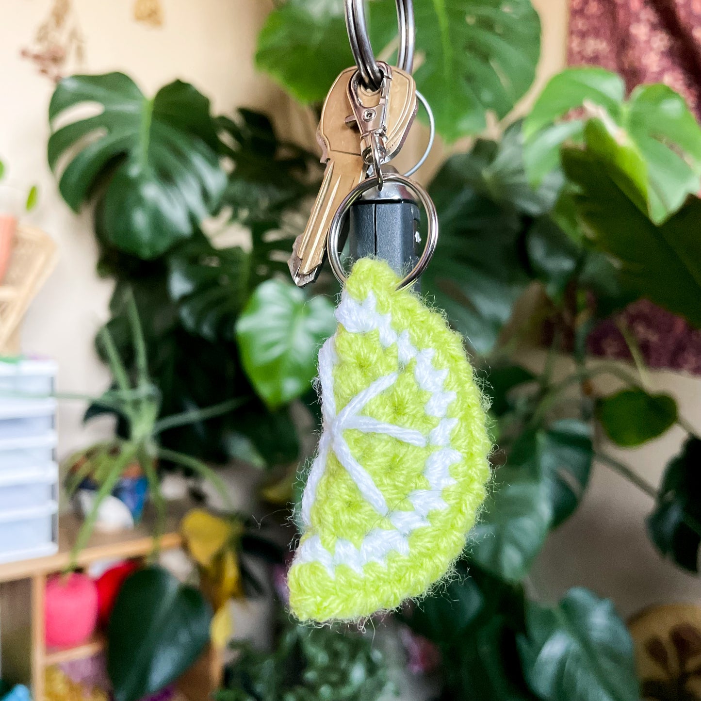 Lime Slice Crochet Keychain
