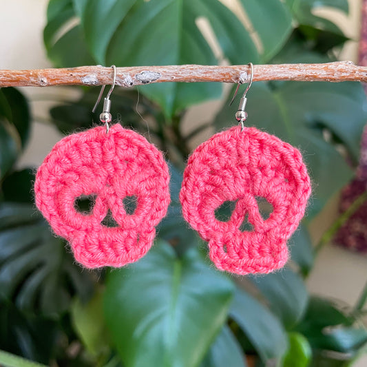 Skull Crochet Earrings - Pink