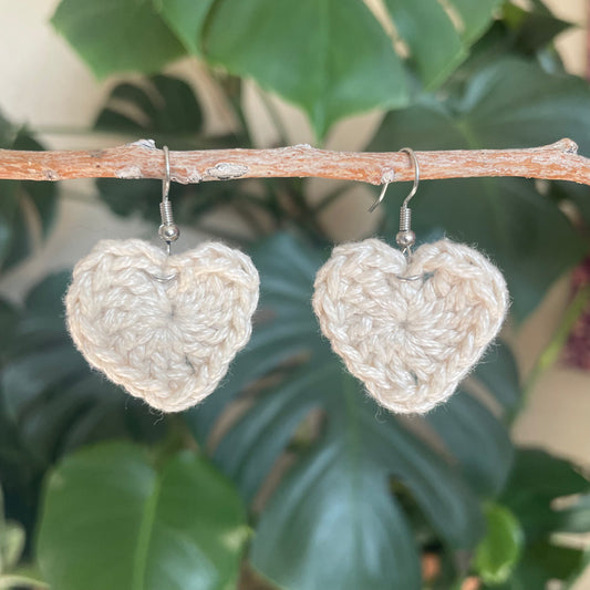Heart Crochet Earrings - White