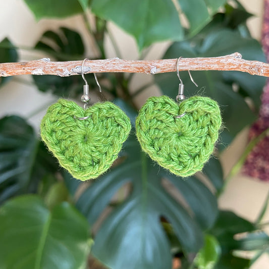 Heart Crochet Earrings - Green
