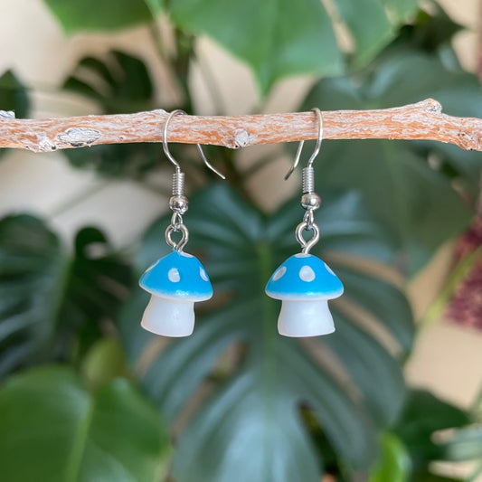 Mini Mushroom Earrings - Blue