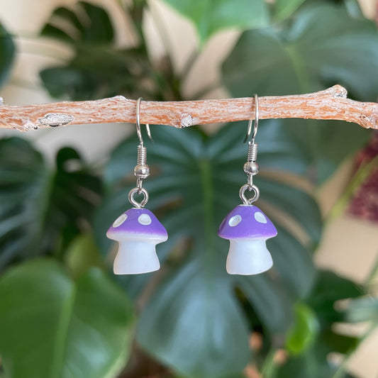 Mini Mushroom Earrings - Purple