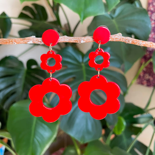 Retro Flower Earrings - Red