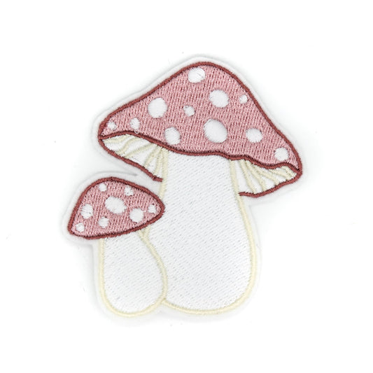 Mauve Mushrooms Embroidered Iron-On Patch