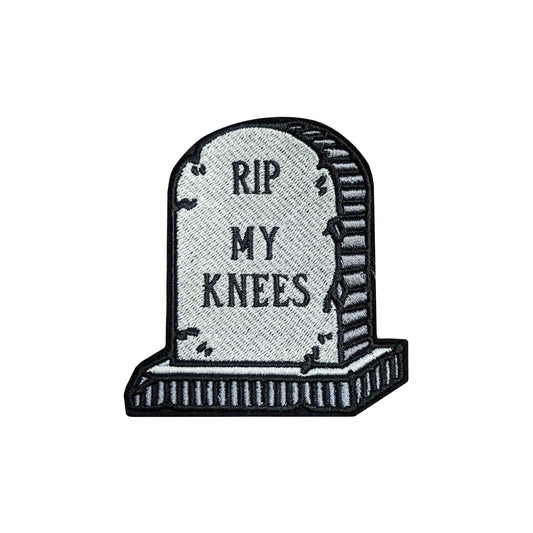 RIP My Knees Headstone Embroidered Iron-On Patch