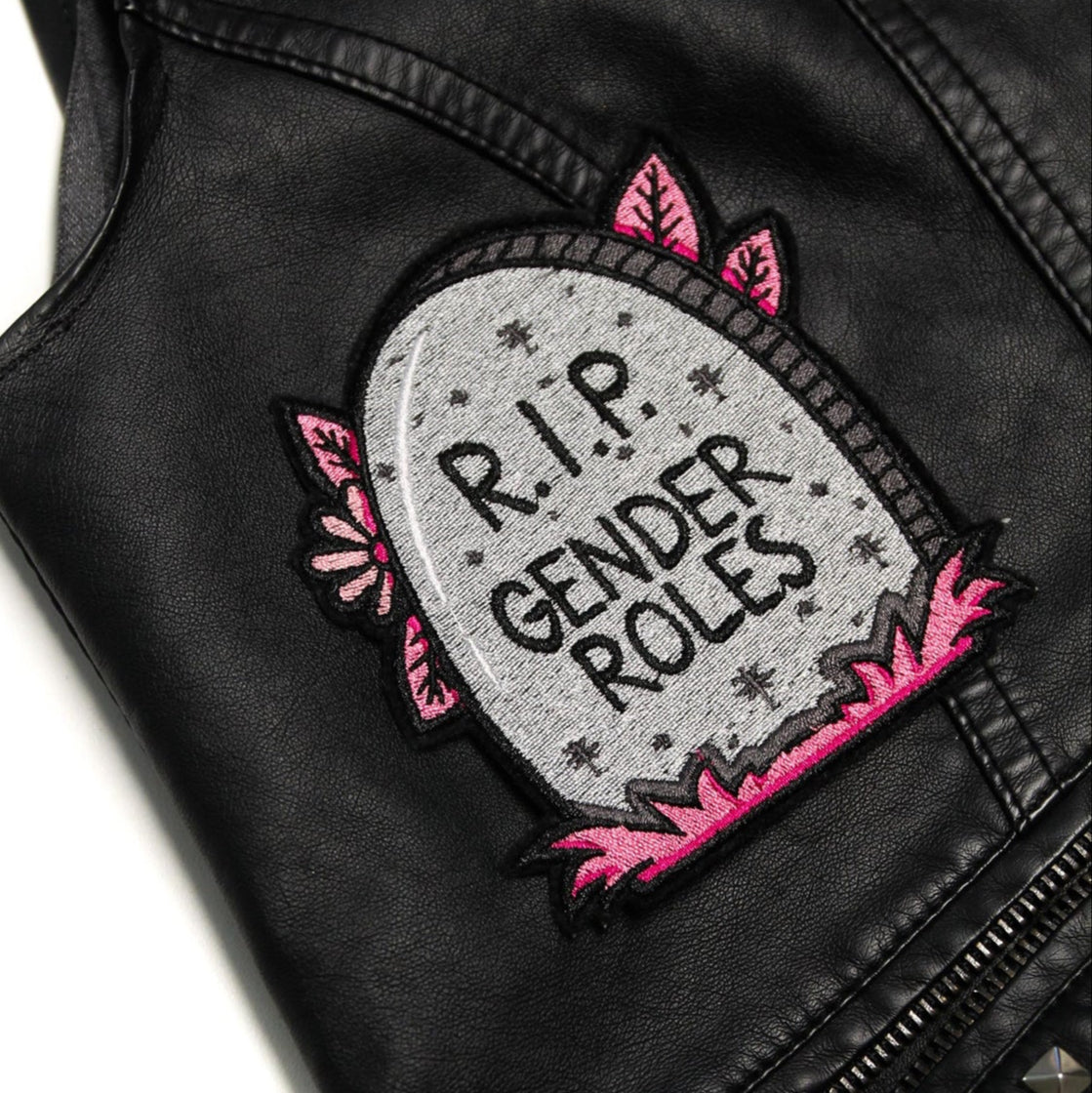 RIP Gender Roles Headstone Embroidered Iron-On Patch