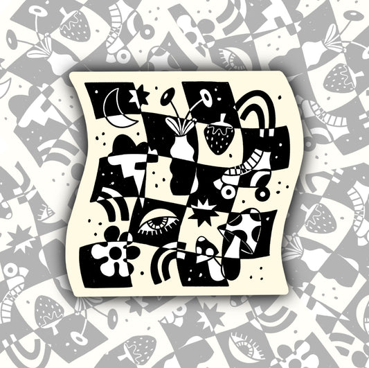 Checkered Doodles Sticker