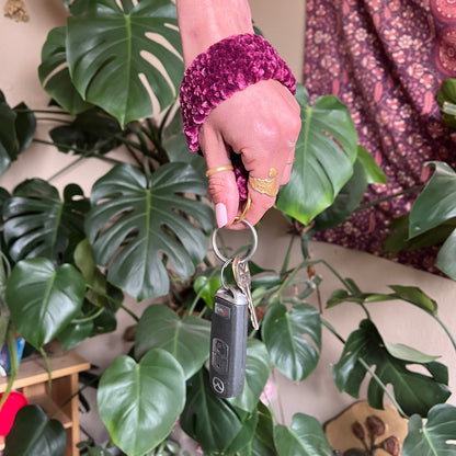 Velvet Crochet Wristlet Keychain - Maroon