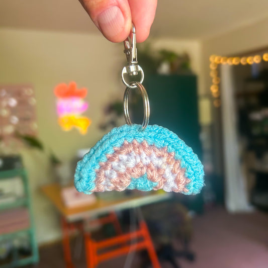 Trans Flag Crochet Keychain