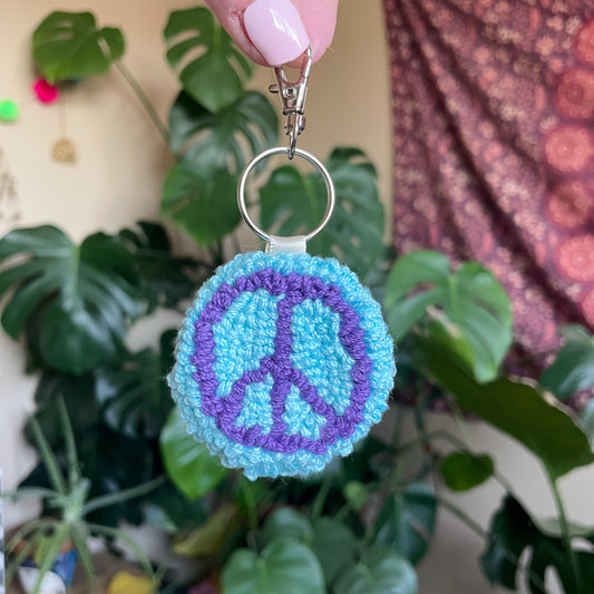 Peace Sign Needle Punch Keychain - Purple and Blue