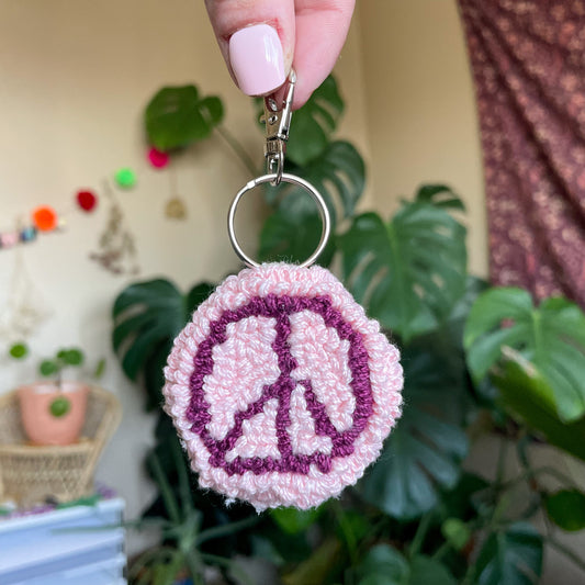 Peace Sign Needle Punch Keychain - Pink and Maroon