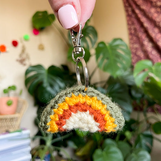 Earthy Rainbow Crochet Keychain