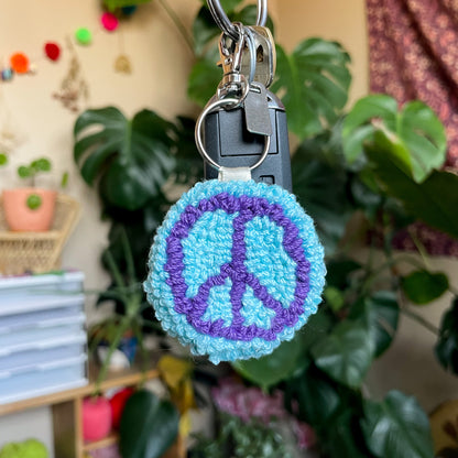 Peace Sign Needle Punch Keychain - Purple and Blue