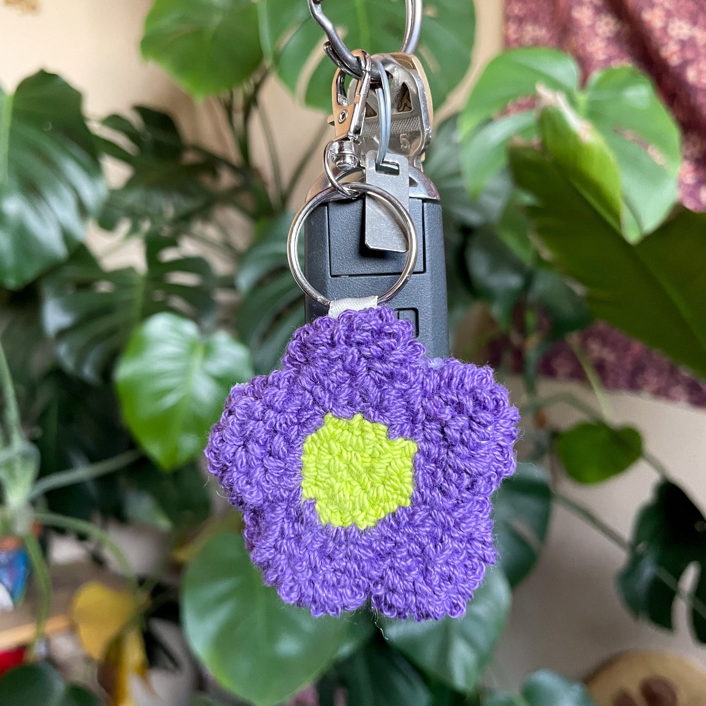 Flower Needle Punch Keychain - Purple and Green