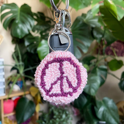 Peace Sign Needle Punch Keychain - Pink and Maroon