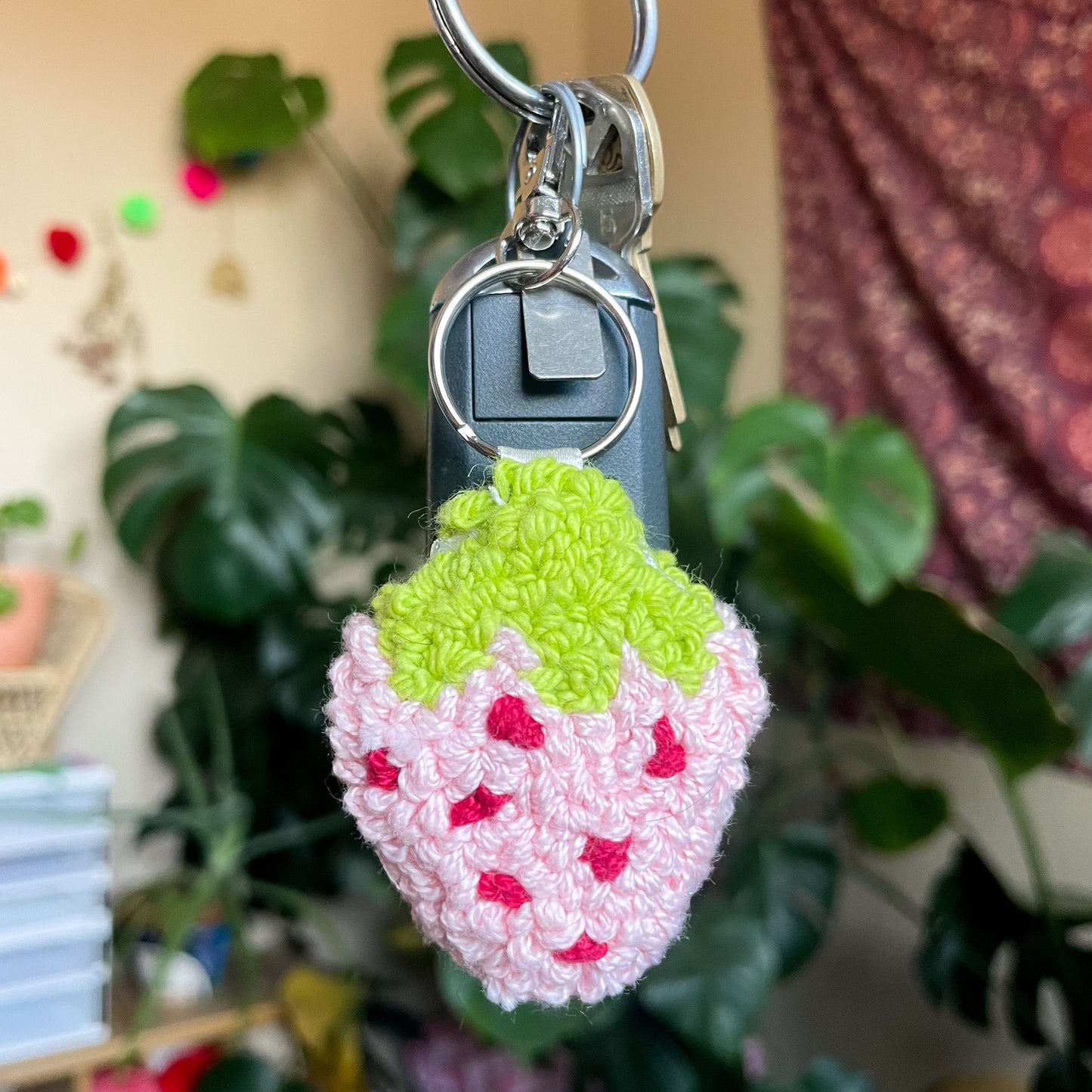 Strawberry Needle Punch Keychain - Pink