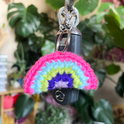 Funky Rainbow Crochet Keychain
