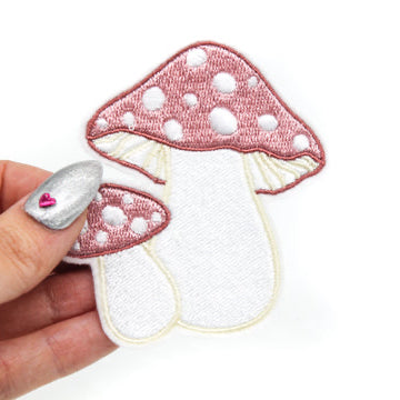 Mauve Mushrooms Embroidered Iron-On Patch