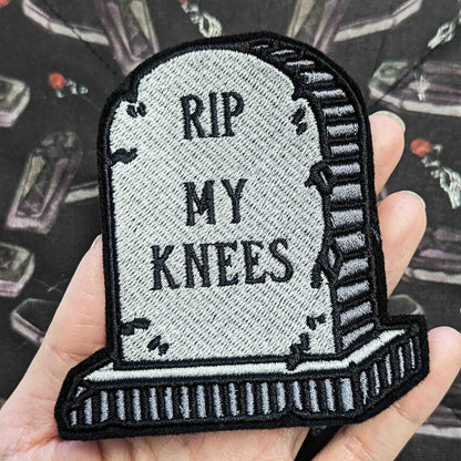 RIP My Knees Headstone Embroidered Iron-On Patch