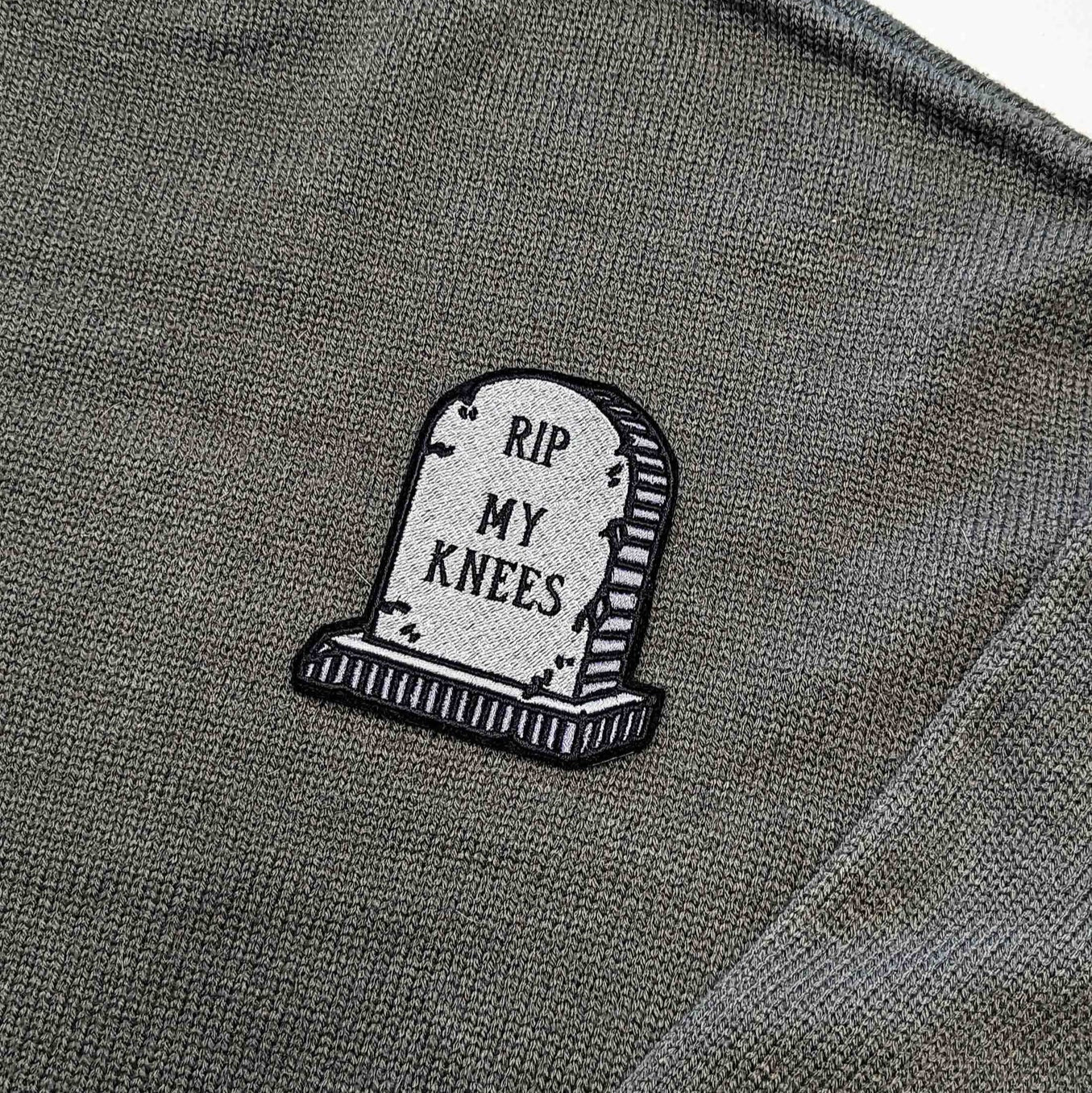 RIP My Knees Headstone Embroidered Iron-On Patch