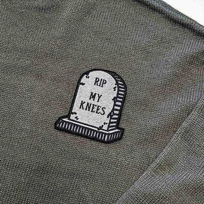 RIP My Knees Headstone Embroidered Iron-On Patch