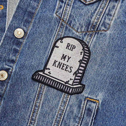 RIP My Knees Headstone Embroidered Iron-On Patch