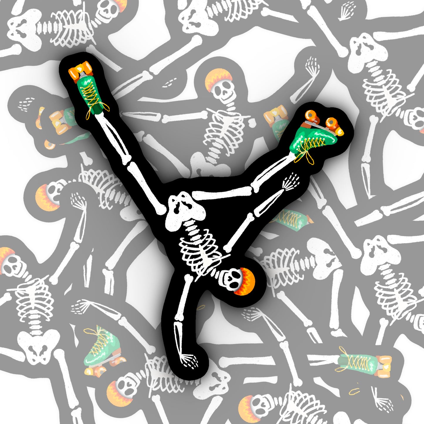Rollerskating Skeleton Sticker