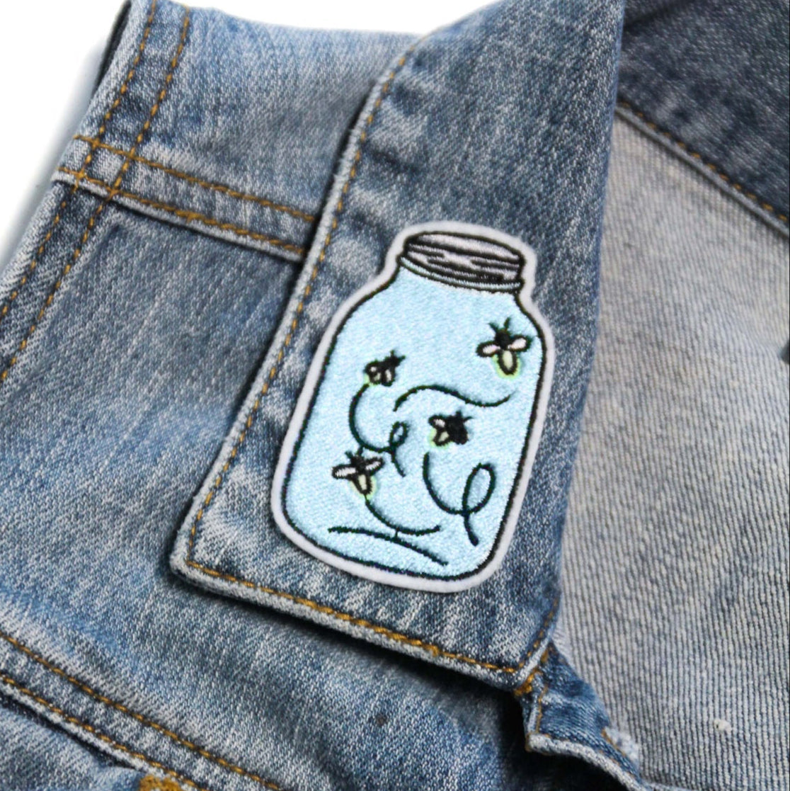 Fireflies In A Jar Glow In the Dark Embroidered Iron-On Patch
